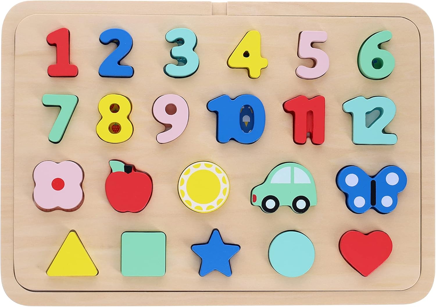 Wooden Tray Puzzle: Numbers, Shapes & Colors – Wondersaurus